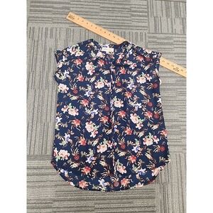 Philosophy Republic Floral Plant Rolled Cuffs Blouse Top Blue Multicolor Small‎